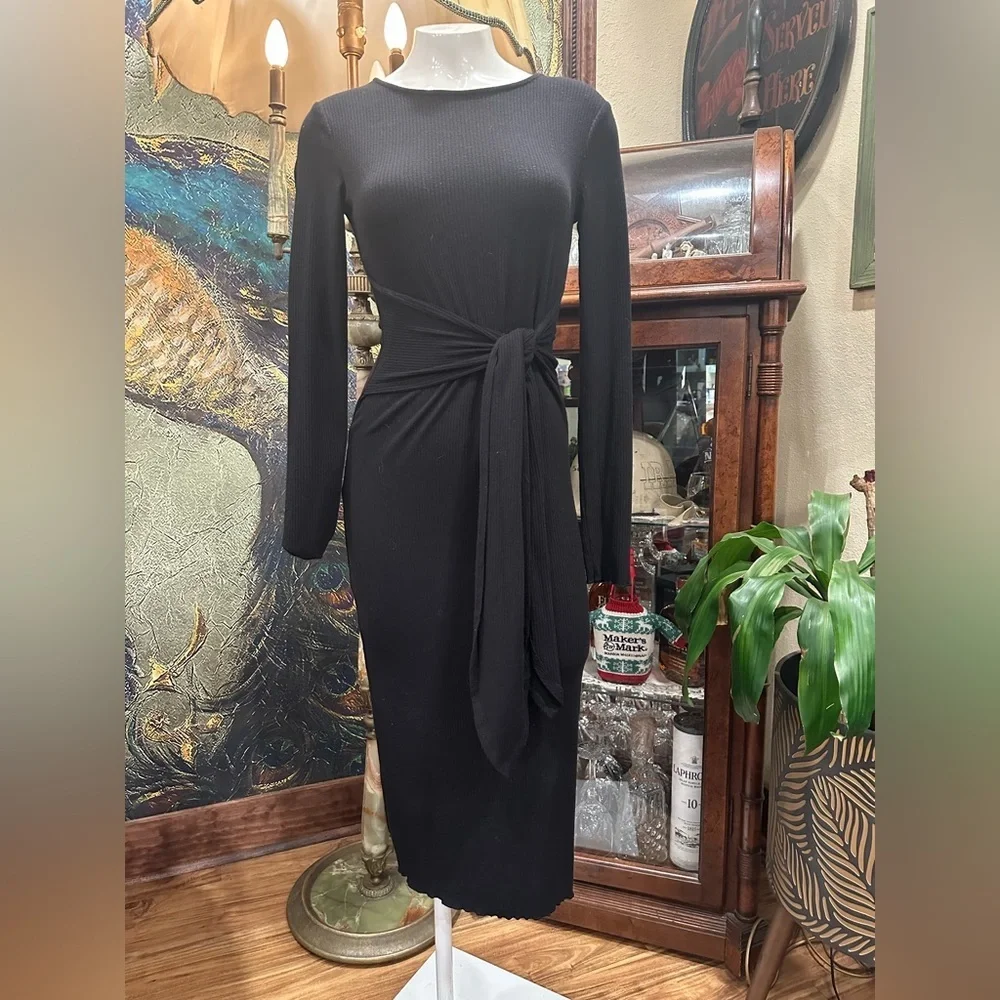 Forever 21 Long Sleeve Ribbed Knit Bodycon Sweater Dress Black - Picture 2 of 6